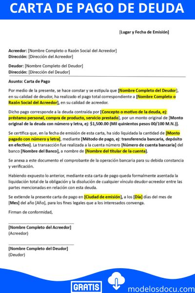 Carta de Pago de Deuda