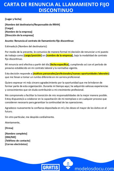 Carta de renuncia llamamiento fijo discontinuo
