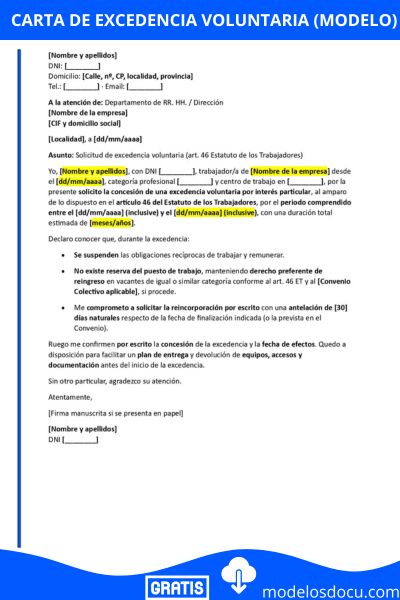 carta de excedencia voluntaria