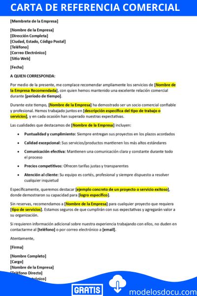 carta de referencia comercial