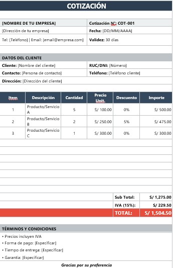 formato de cotizacion en excel