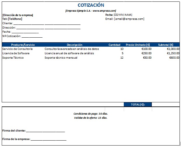 formato de cotizacion excel