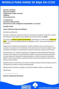 Modelo de carta para darse de baja en CCOO: Guía y motivos