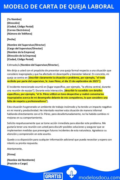 Modelo Carta de queja laboral