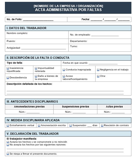 acta administrativa faltas