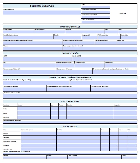 solicitud de empleo formato