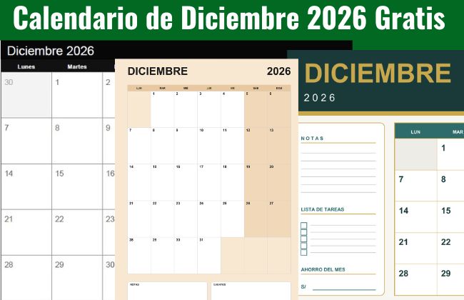Calendario Diciembre 2026 Gratis