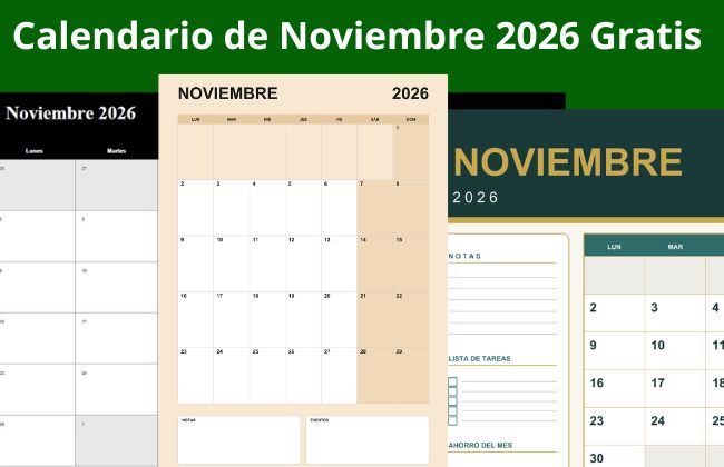 Calendario Noviembre 2026 Gratis