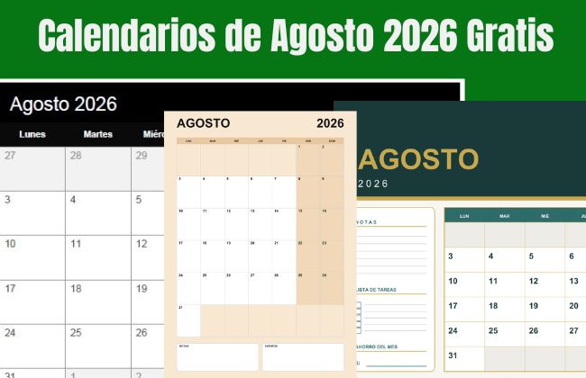 Calendario de Agosto 2026 Gratis
