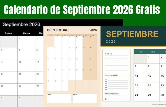 Calendario de septiembre 2026 Gratis