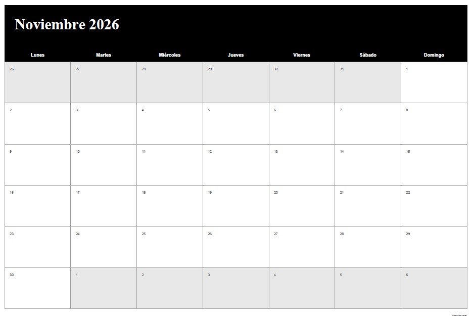Calendario noviembre 2026