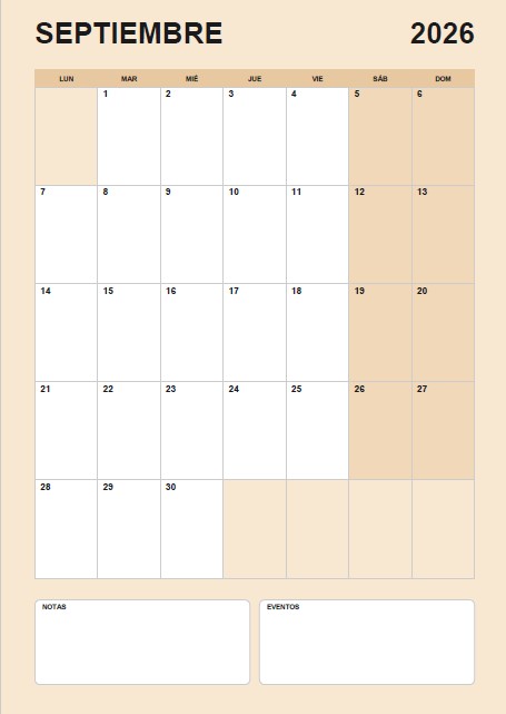 Calendario para septiembre 2026