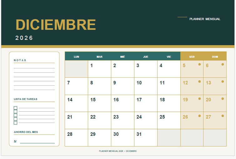 Planner Diciembre 2026