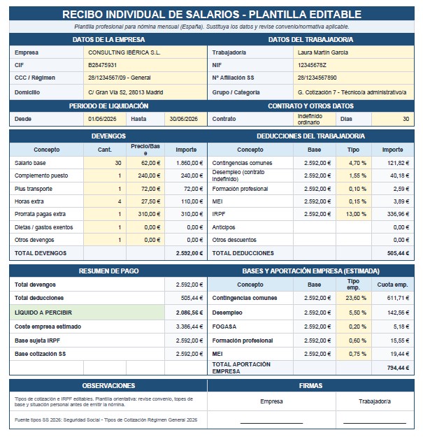 Plantilla de nomina pdf
