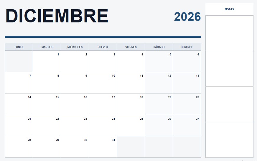 calendario de diciembre 2026