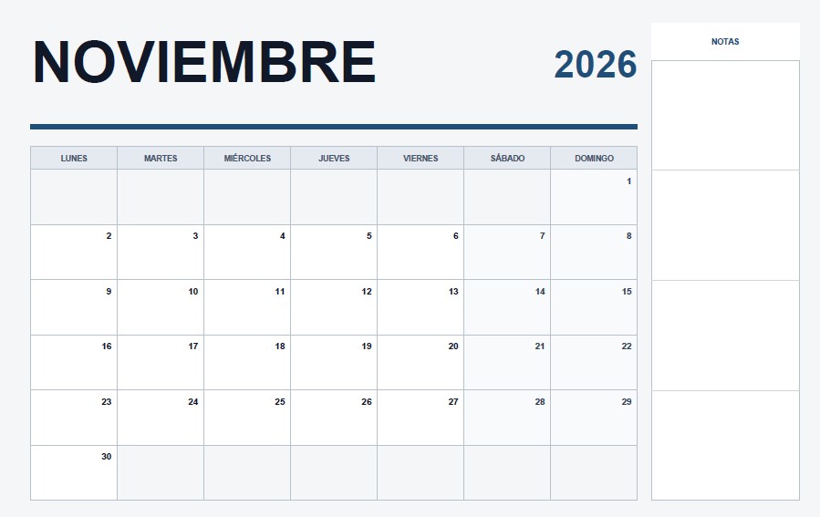 calendario de noviembre 2026