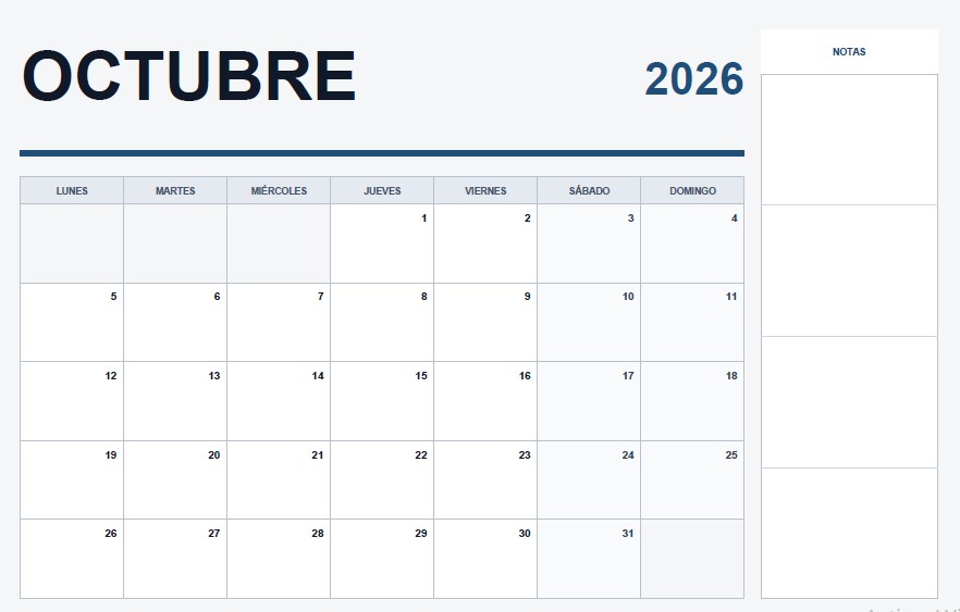 calendario de octubre 2026