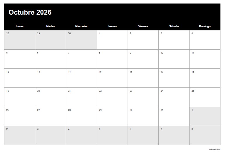 calendario octubre 2026