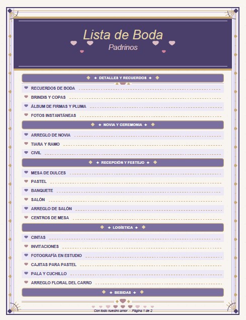 formato lista de padrinos de boda