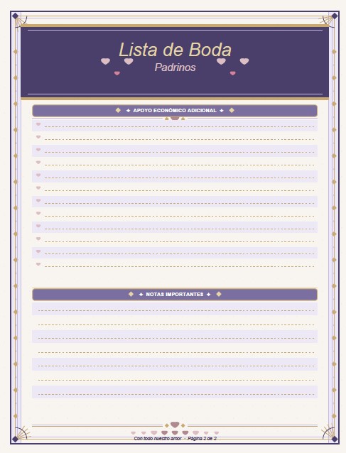 formato lista de padrinos de bodas