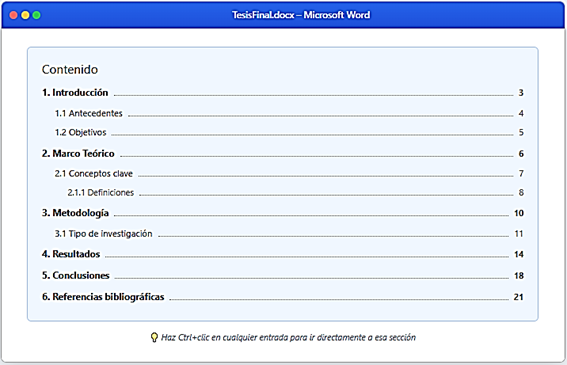 como poner un indice en word