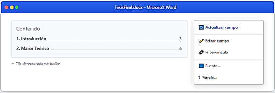 como poner un indice en word