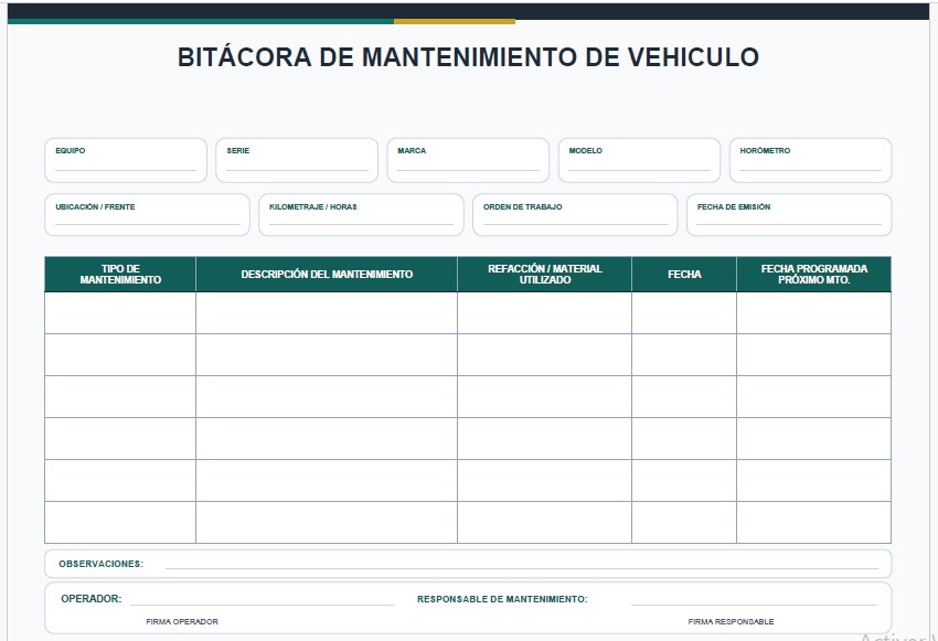 vitacora de mantenimiento vehicular