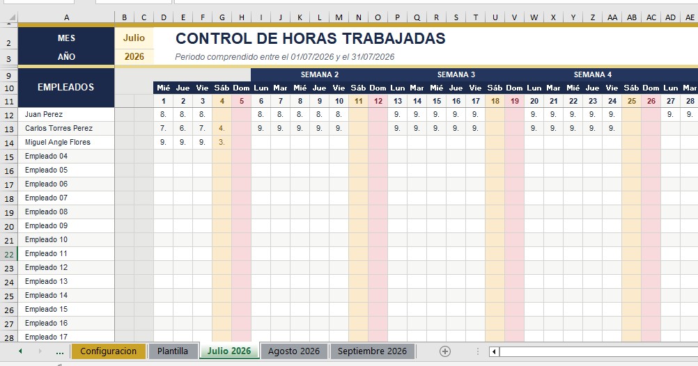 Control horas de trabajo